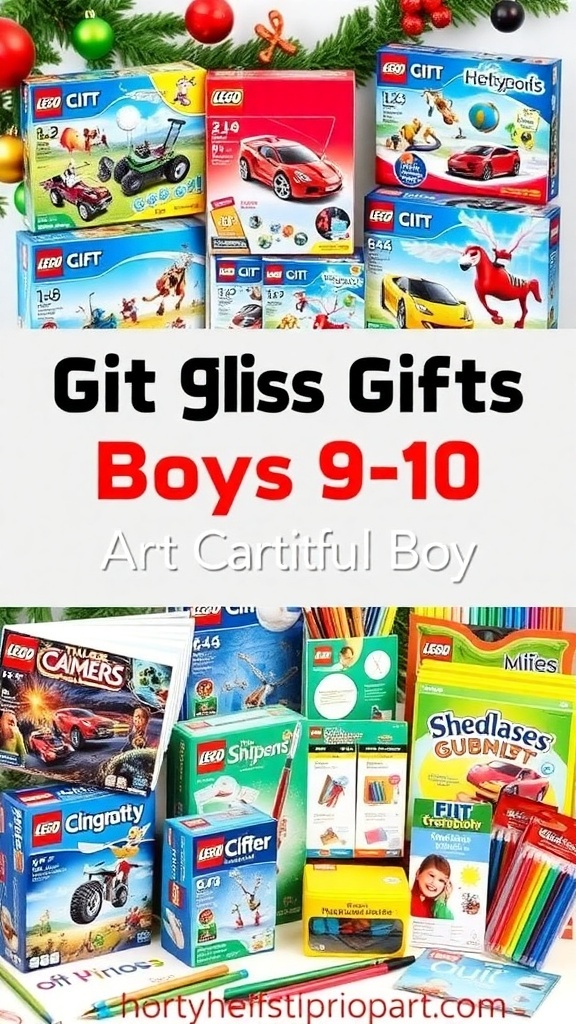 A collection of gift ideas for boys aged 9-10, featuring toys, games, and educational kits.